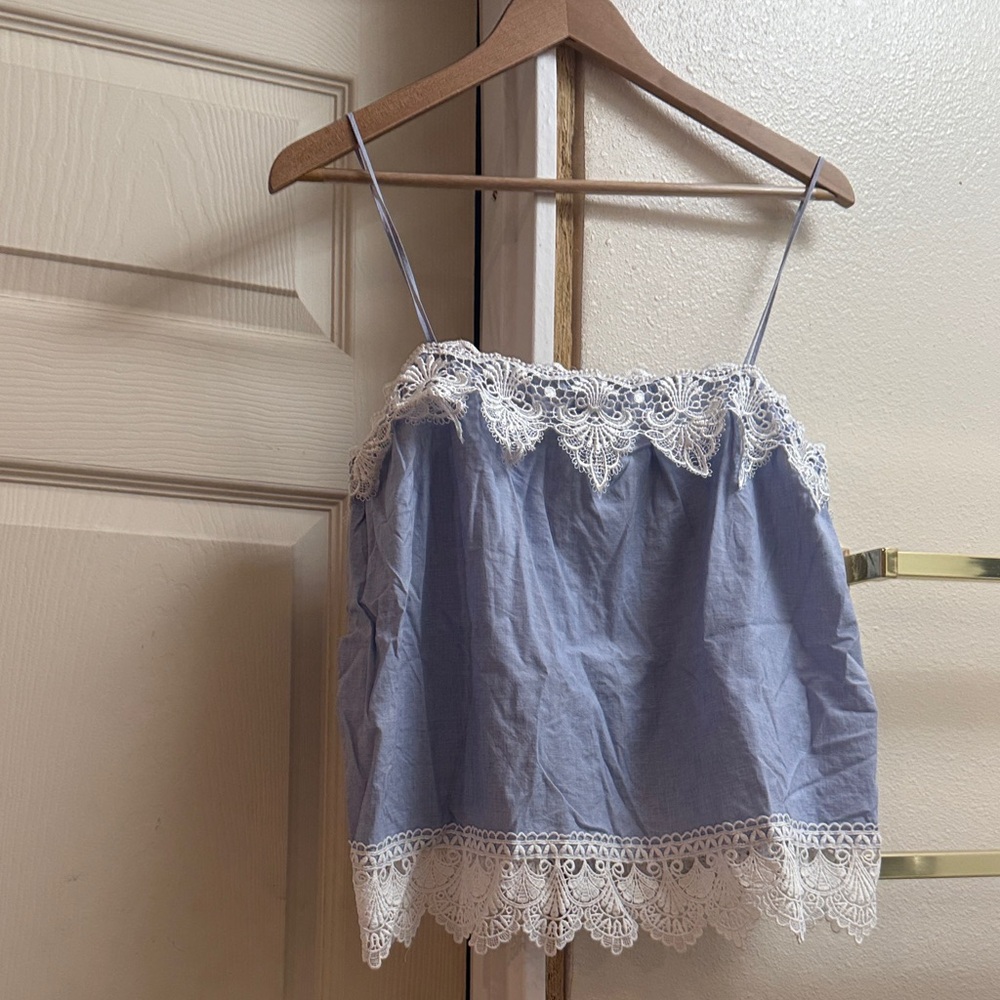 Express Light Blue Lace-Trim Spaghetti Strap Camisole